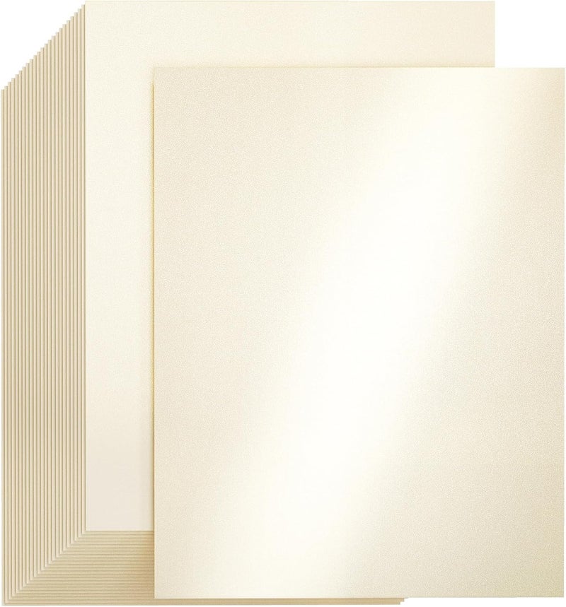 CREGEAR 25 Sheets Cream Shimmer Cardstock Printer Paper 8.5 x 11, 78lb/210gsm Glossy Card Stock, Premium Pearl Cardstock, Double Side Pearlescent Paper for DIY Craft, Christmas Card Making, Invitation - Image 1